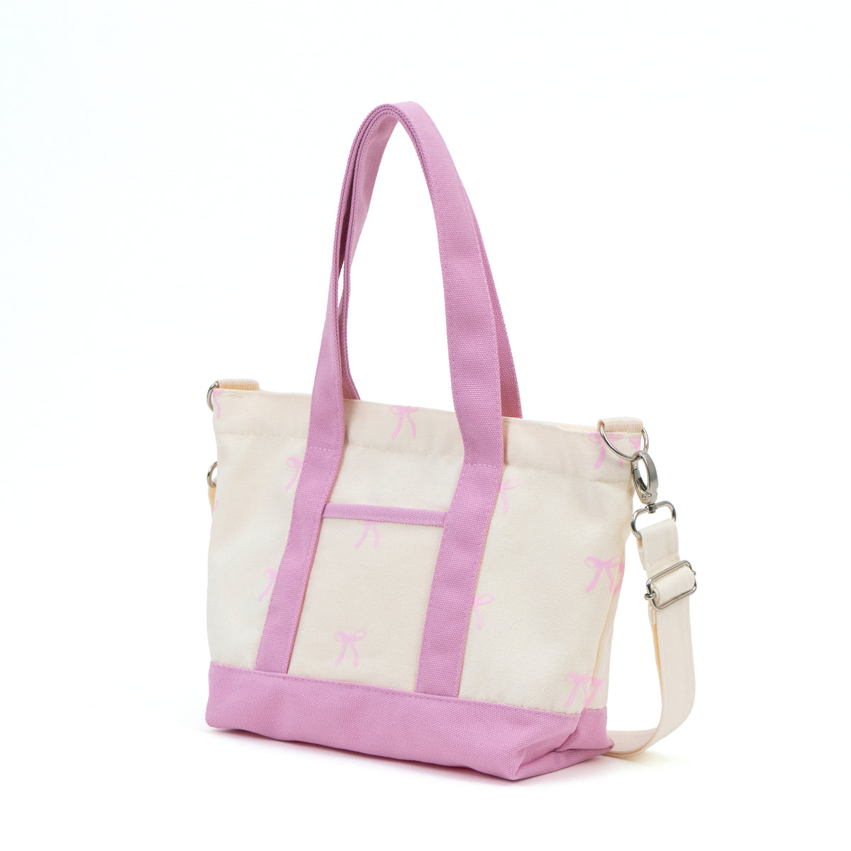 Two Tone Canvas Tote Bag - Pink Bow