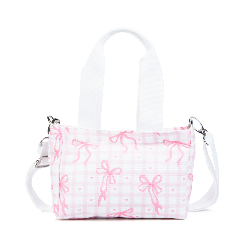 Mini Canvas Tote Bag with Print - Pink Gingham