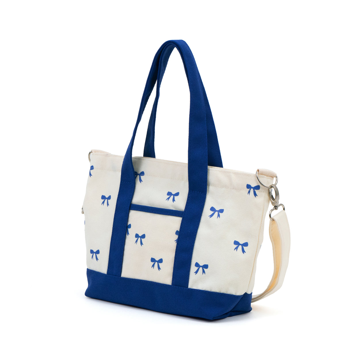 Two Tone Canvas Tote Bag - Blue Bow