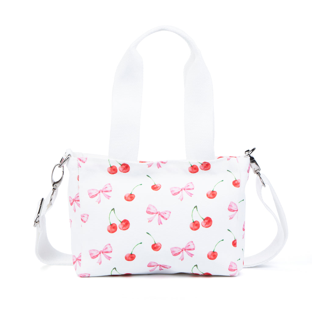 Mini Canvas Tote Bag with Print - Cherry Bow