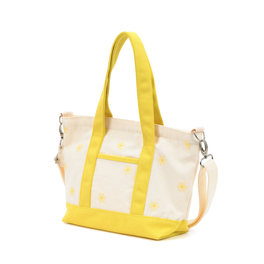 Two Tone Canvas Tote Bag - Yellow Daisy