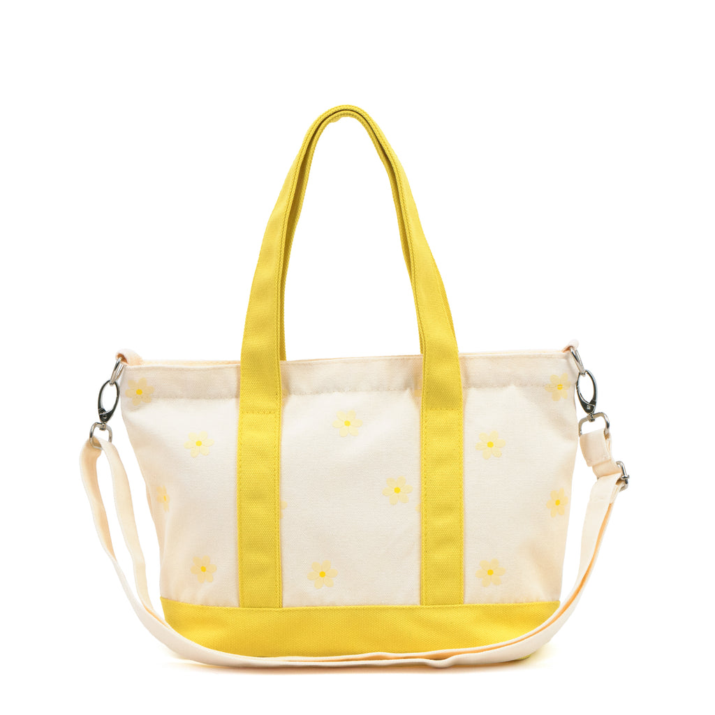 Two Tone Canvas Tote Bag - Yellow Daisy