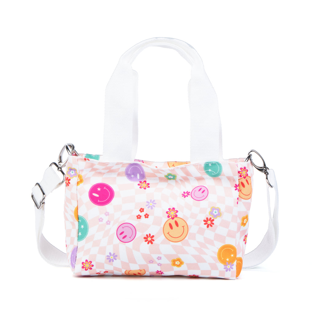 Mini Canvas Tote Bag with Print - Smiley