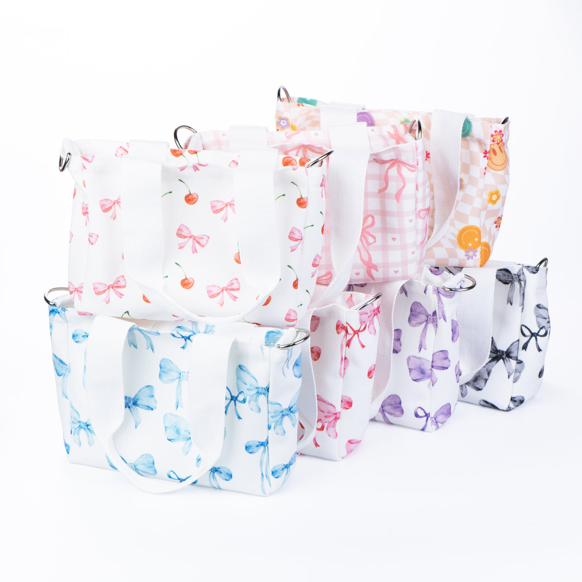 Mini Canvas Tote Bag with Print - Cherry Bow