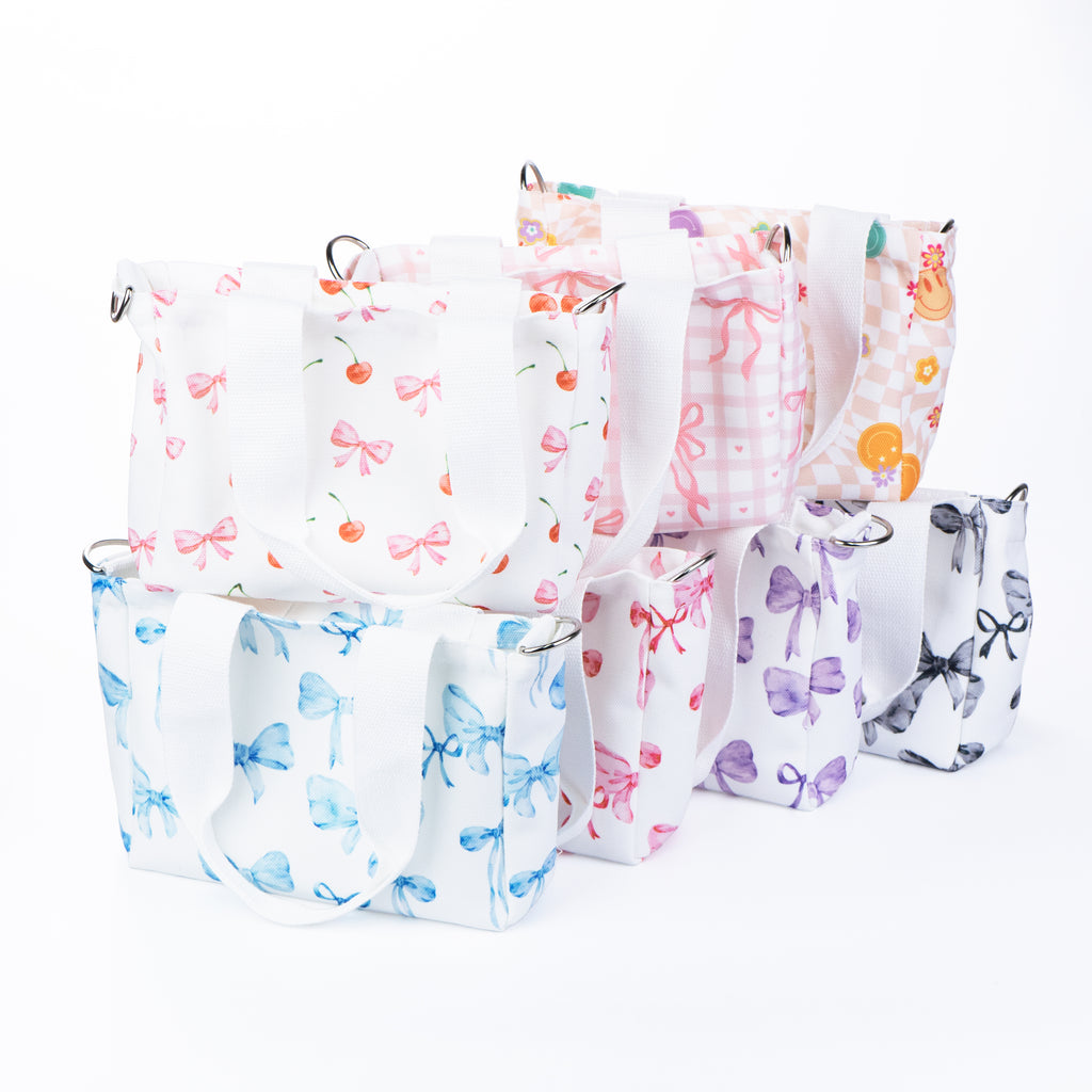 Mini Canvas Tote Bag with Print - Pink Gingham