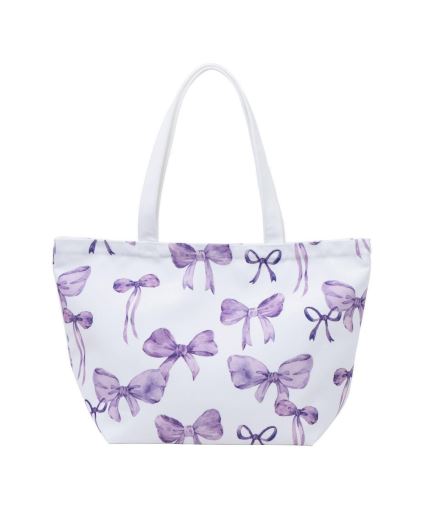Large Canvas Tote Bag - Purple Bow