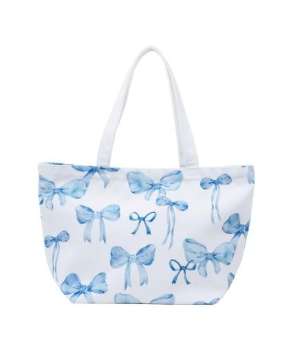 Large Canvas Tote Bag - Blue Bow