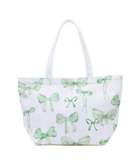 Large Canvas Tote Bag - Green Bow