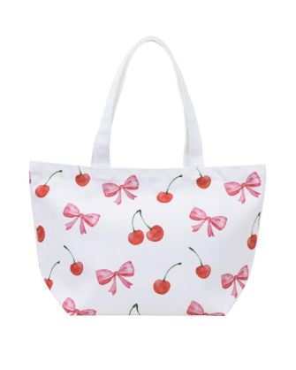 Large Canvas Tote Bag - Cherry Bow