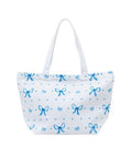 Large Canvas Tote Bag - Blue Bow and Dot