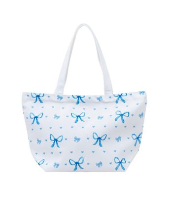 Large Canvas Tote Bag - Blue Bow and Dot