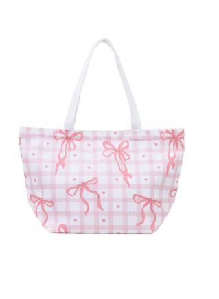 Large Canvas Tote Bag - Pink Gingham
